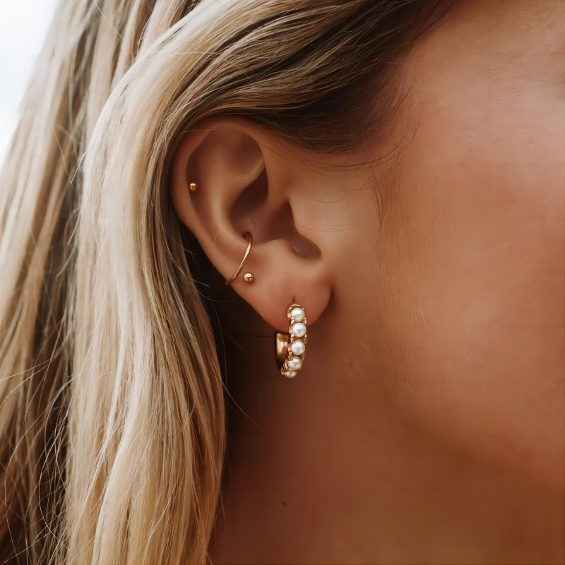 עגילי פנינים ציפוי זהב 18K