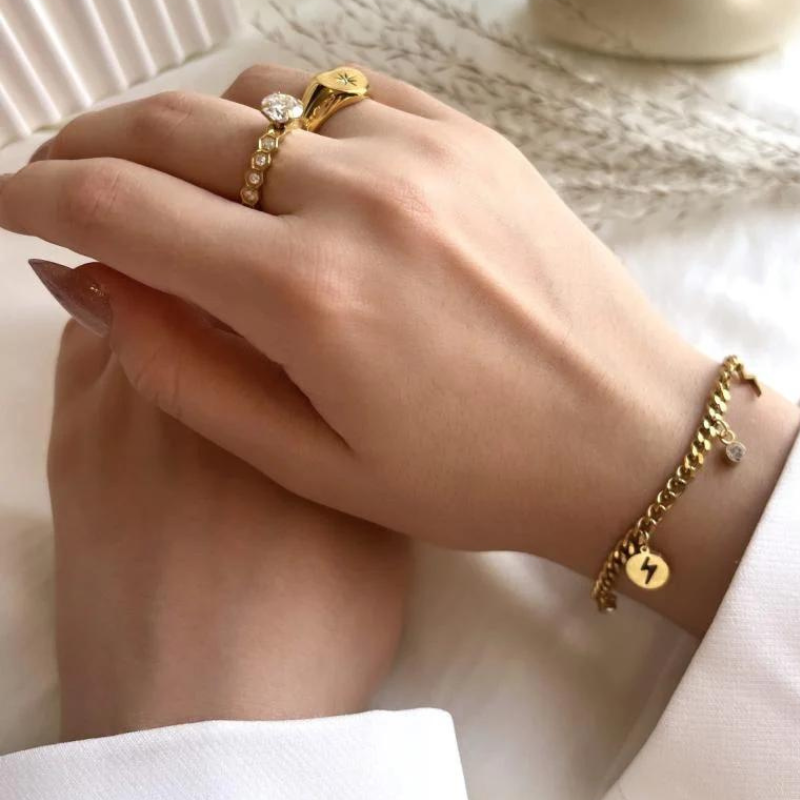 צמיד ברק וזירקונים ציפוי זהב 18K