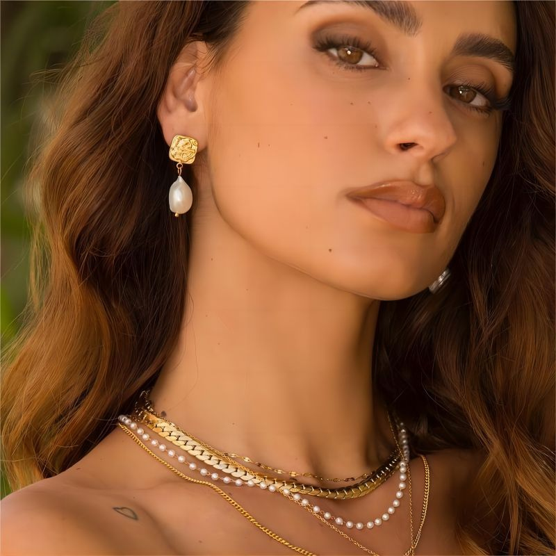 עגילי פנינה בודדת ציפוי זהב 18K