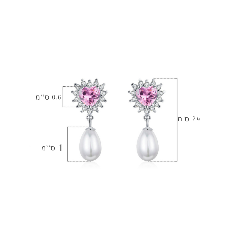 עגילי לב סגול עם פנינה נופלת כסף 925