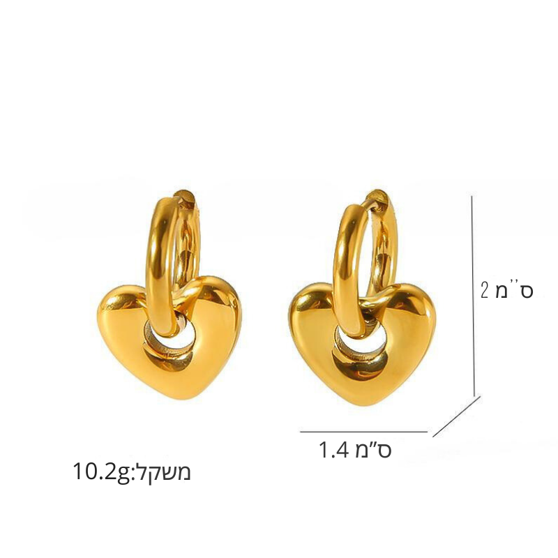 עגיל לב בצורת מנעל ציפוי זהב 18K