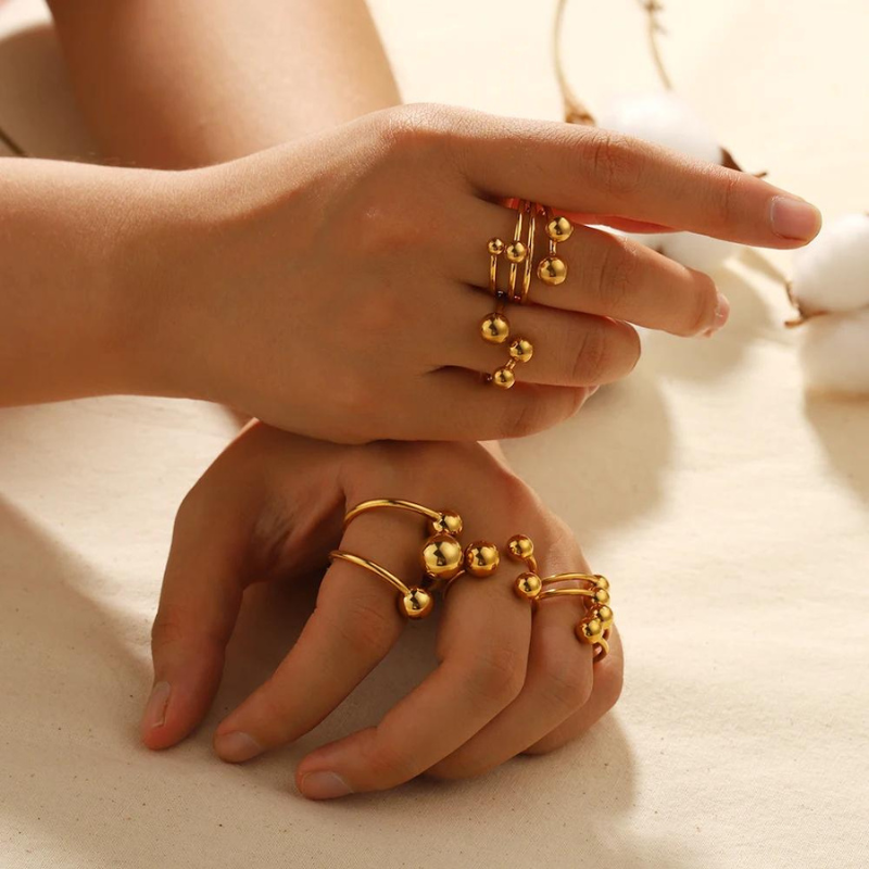 טבעת בועה כדורים ציפוי זהב 18K