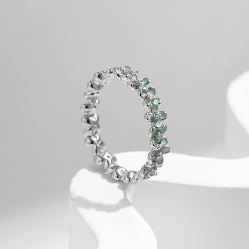 טבעת עילים ירוקים כסף 925