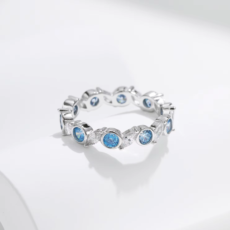טבעת זירקונים כחולים כסף 925