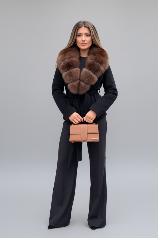 מעיל צוור פרווה שחור