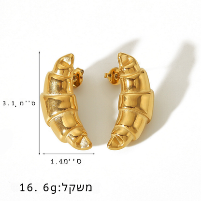עגילי קרואסון ציפוי זהב 18K